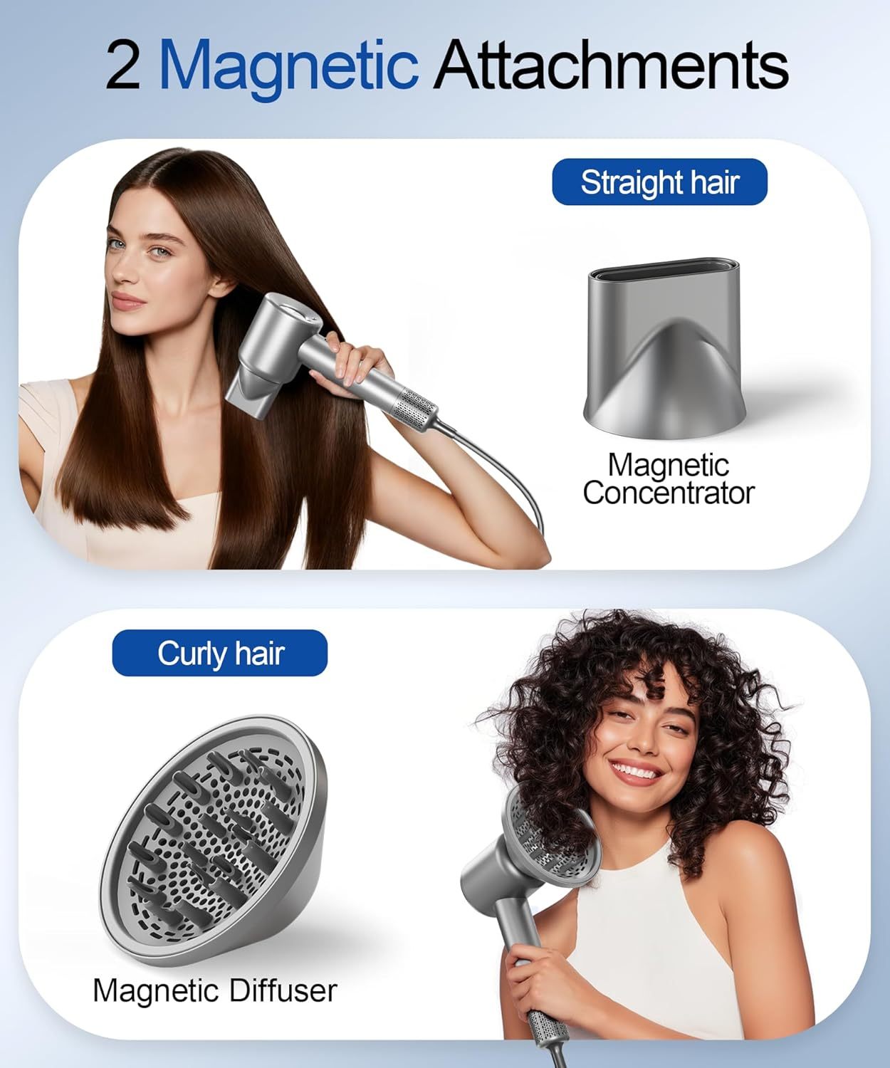 Hair Dryer, 160000 RPM High-Speed Ionic Blow Dryer with Magnetic Diffuser, Fast-Drying Hair Dryer for Women, 500M Negative Ions Frizz Control, Low-Noise Hairdryer for Home & Salon