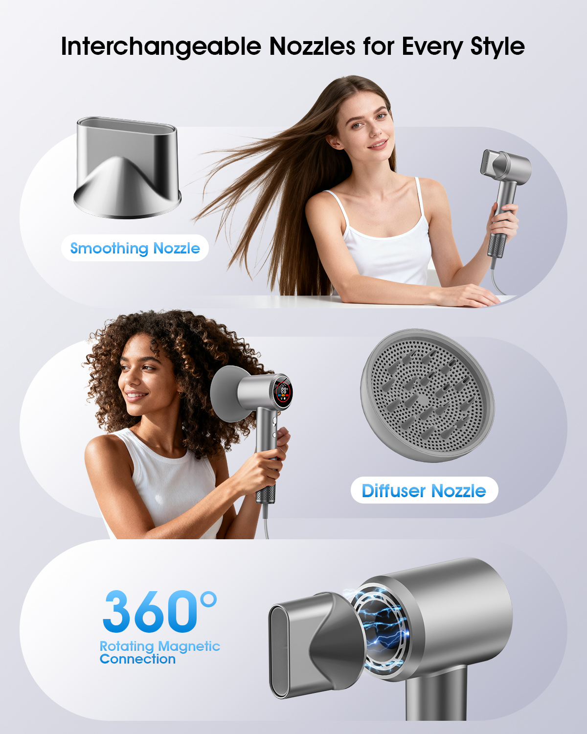 Professional Hair Dryer with Diffuser, 150,000 RPM High-Speed for Fast Drying, 1500W Ionic (Frizz Control), Low Noise, Magnetic Nozzles – Pink