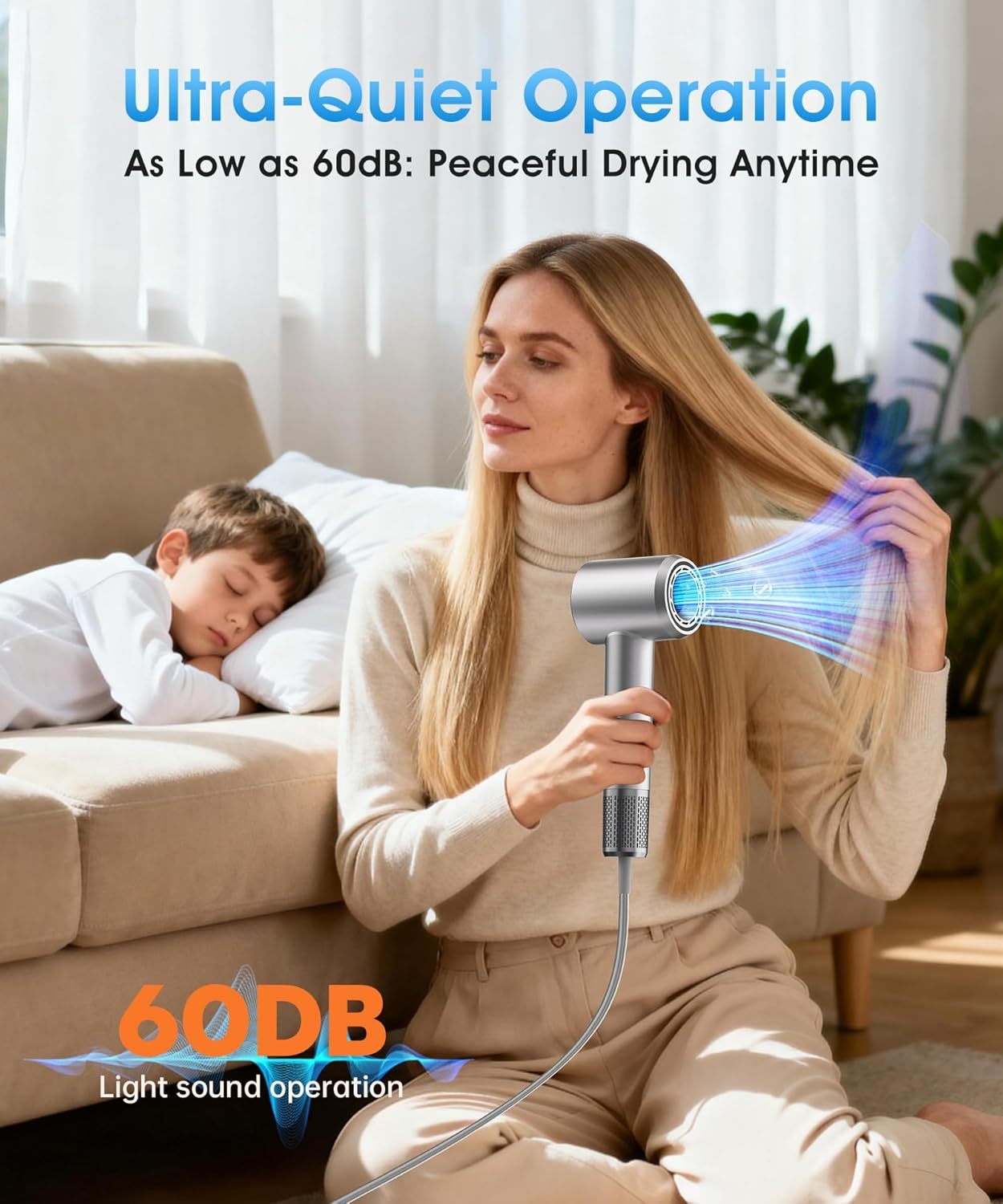 Hair Dryer, High-Speed Ionic Blow Dryer with Diffuser, 150,000 RPM Brushless Motor Blow Dryer for Fast Drying & 500M Negative Ionic Frizz Control, Low Noise Hair Dryers for Women Home Travel Salon