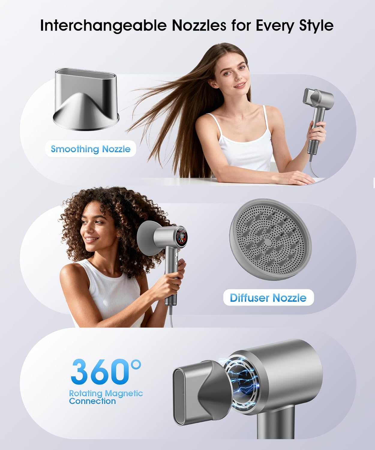 Hair Dryer, High-Speed Ionic Blow Dryer with Diffuser, 150,000 RPM Brushless Motor Blow Dryer for Fast Drying & 500M Negative Ionic Frizz Control, Low Noise Hair Dryers for Women Home Travel Salon