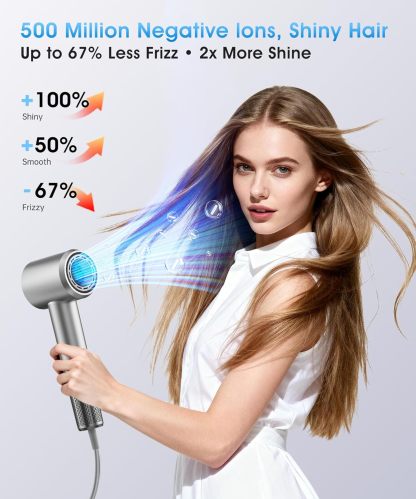 Hair Dryer, High-Speed Ionic Blow Dryer with Diffuser, 150,000 RPM Brushless Motor Blow Dryer for Fast Drying & 500M Negative Ionic Frizz Control, Low Noise Hair Dryers for Women Home Travel Salon