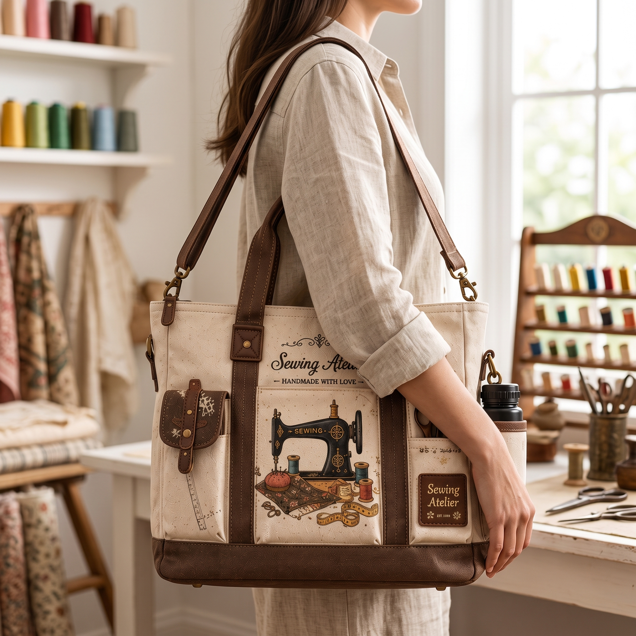 "Vintage Sewing Workshop" Multifunctional Heavy-Duty Canvas Tote Bag