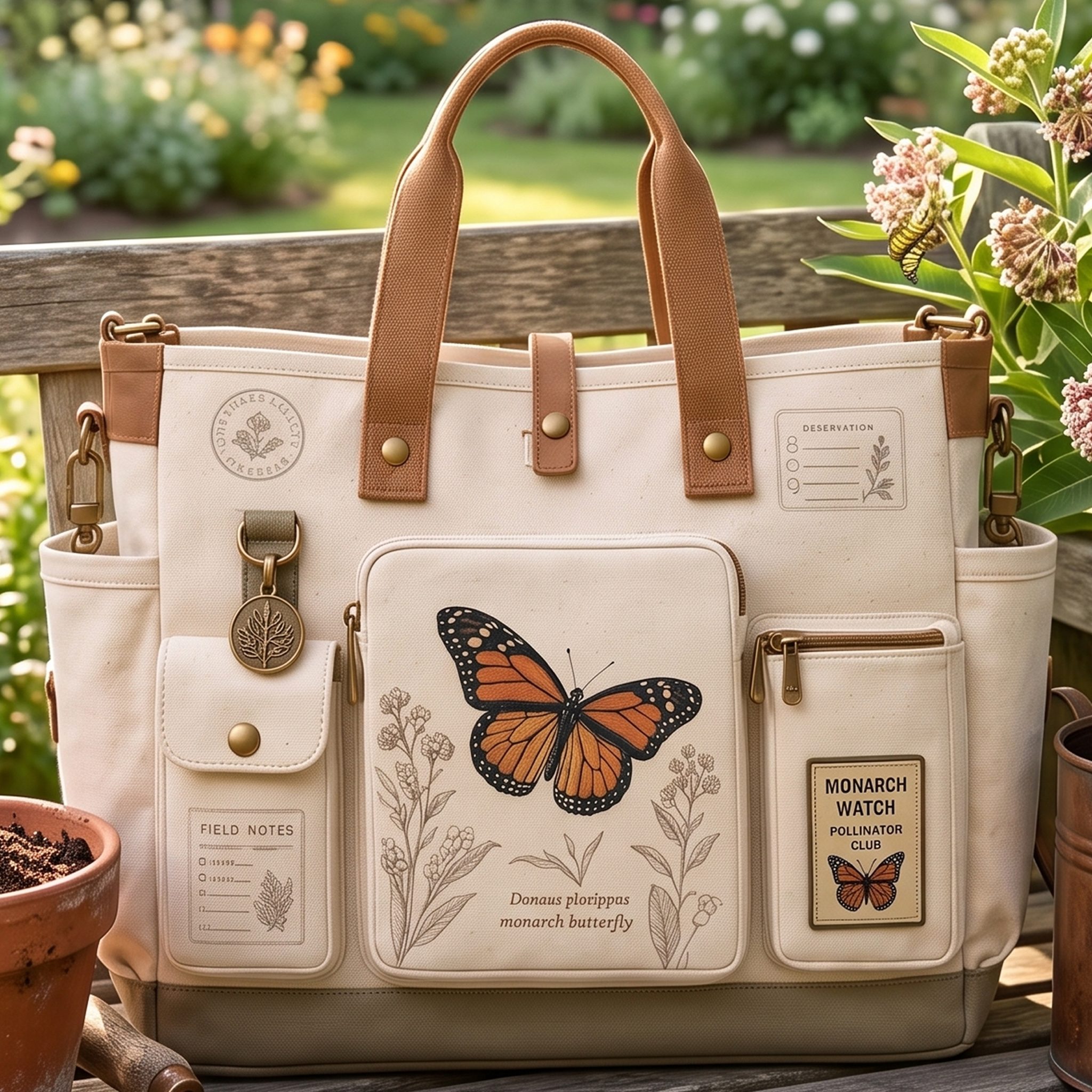 "Monarch Butterfly Observer" Vintage Multi-functional Canvas Tote Bag