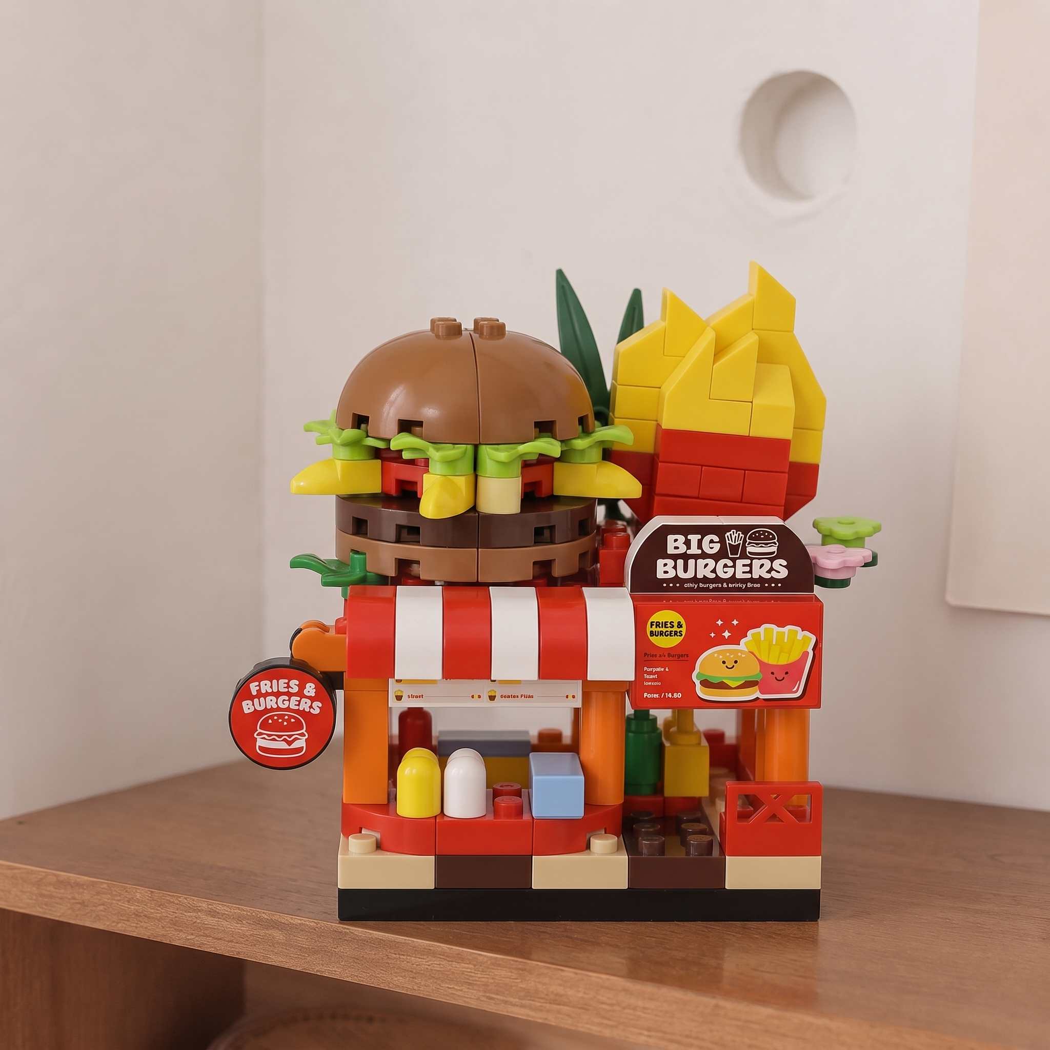 "Hamburger & Fries" Fast Food Shop Miniature Streetscape Building Block Set