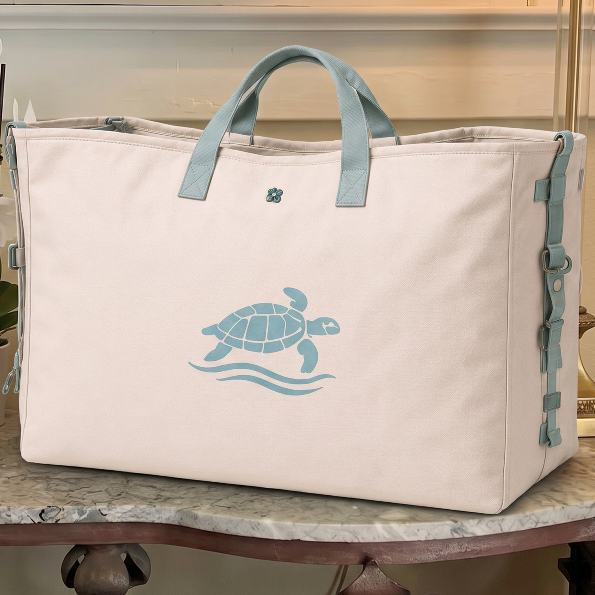 Soothing Deep-Sea Sea Turtle Themed Extra-Large Capacity Reinforced Canvas Utility Tote Bag