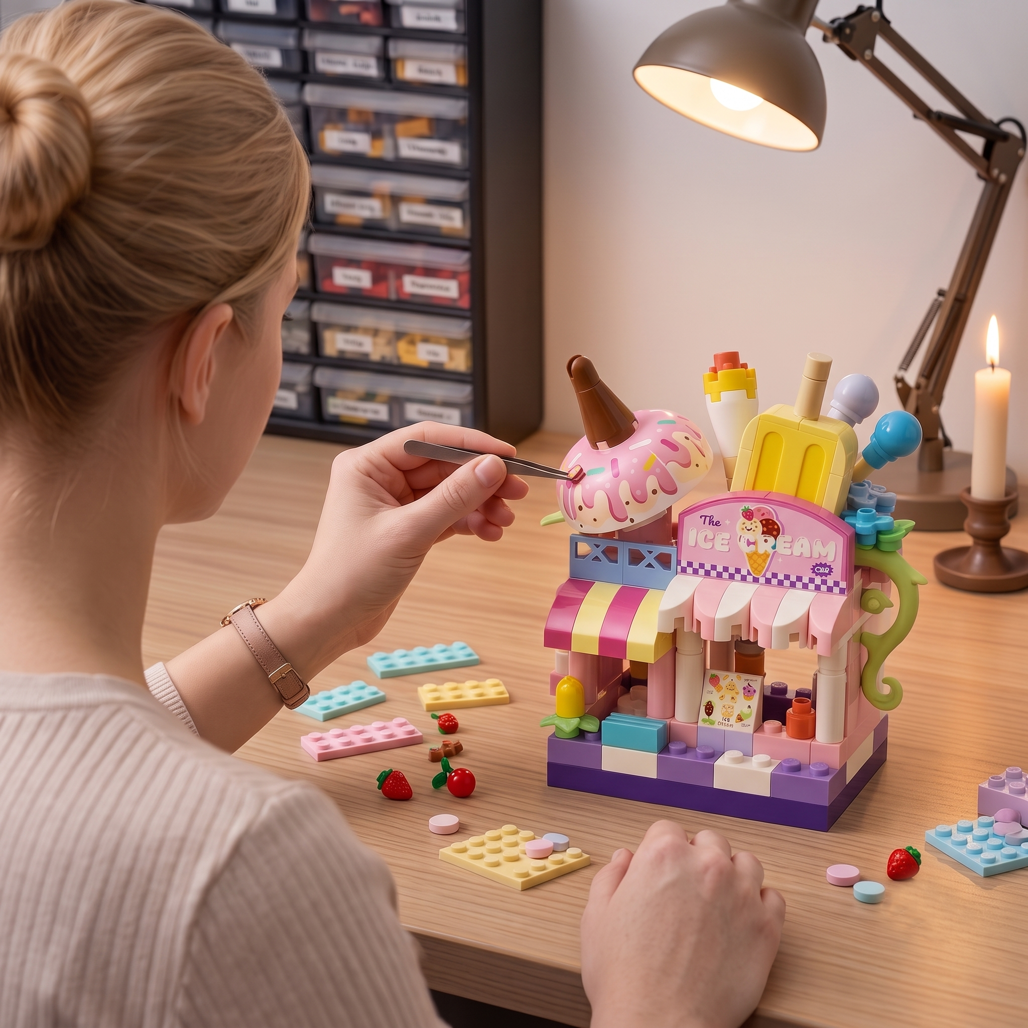 "Sweet Ice Cream Shop" Miniature Streetscape Building Block Set