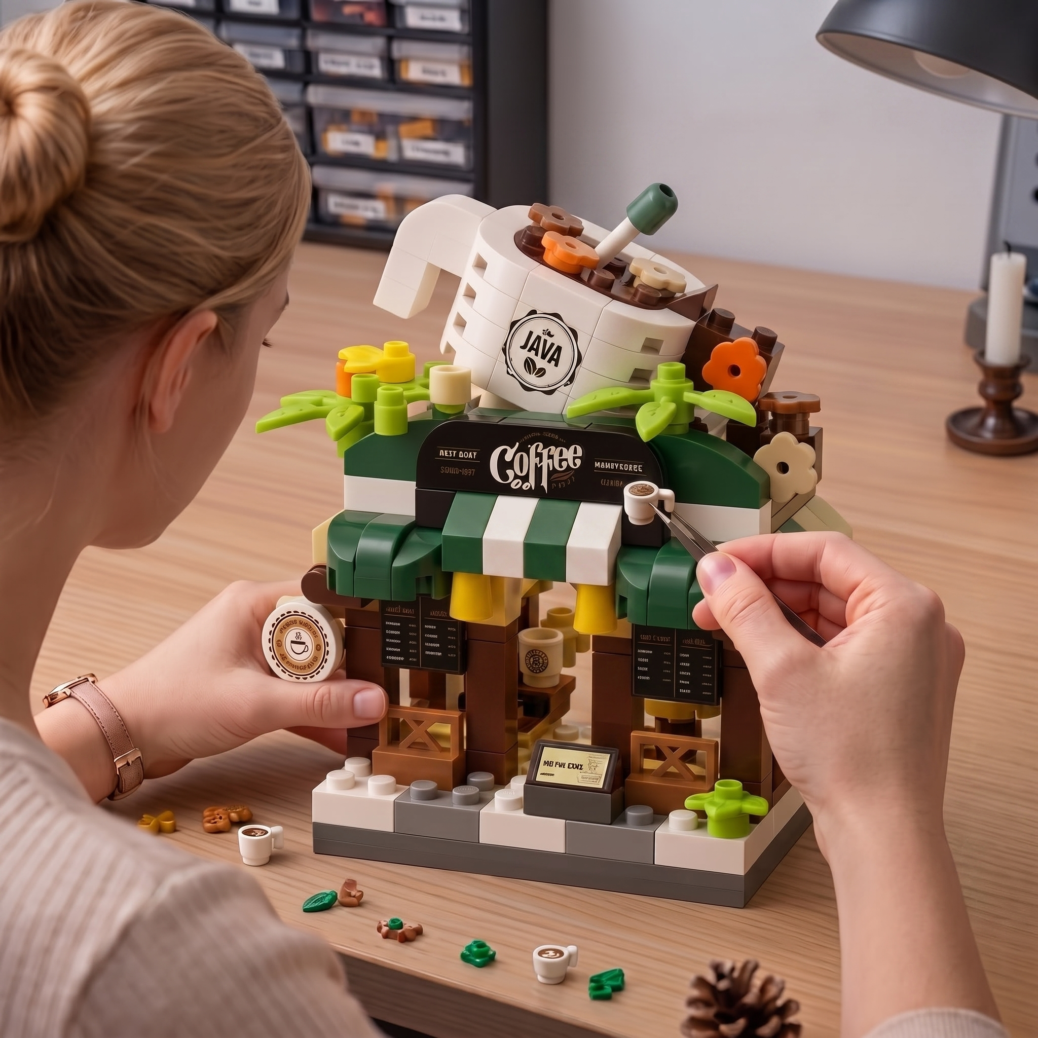"Java Coffee Shop" Miniature Streetscape Building Block Set