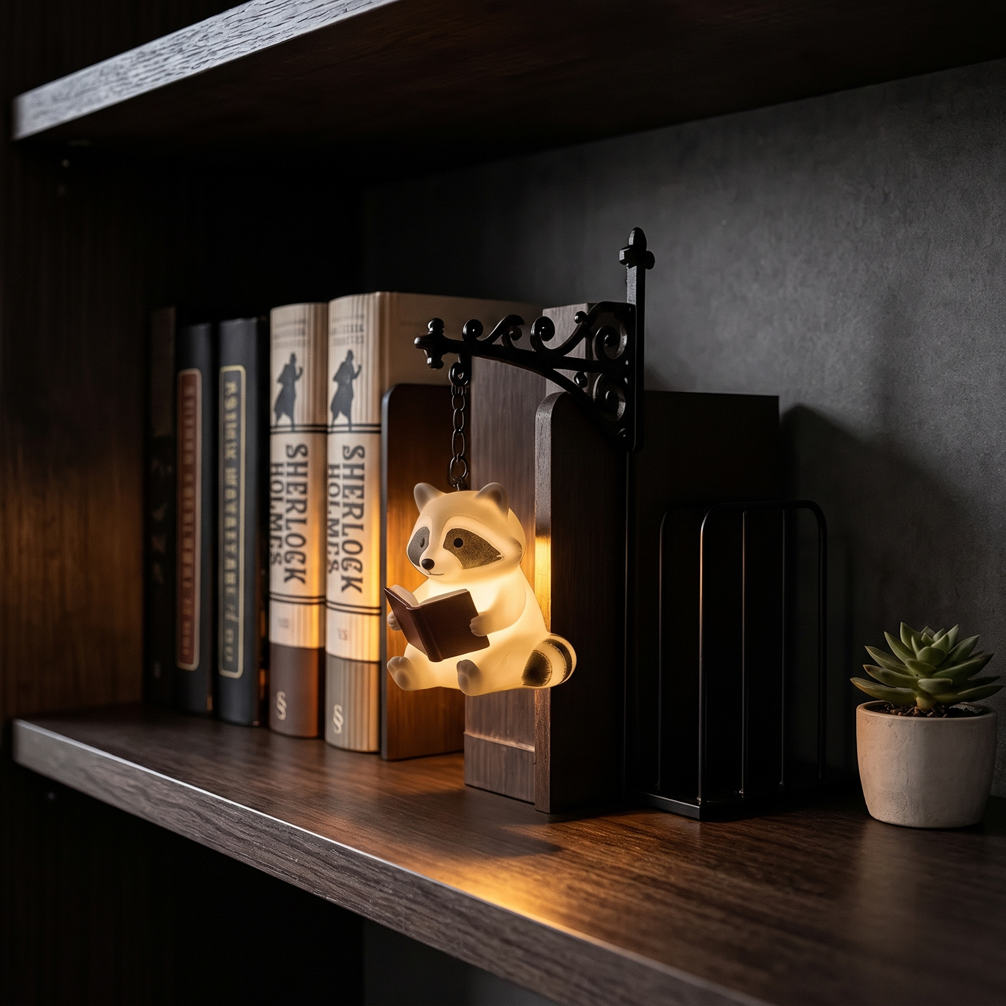 "Reading Raccoon" 3D Illuminating Bookend
