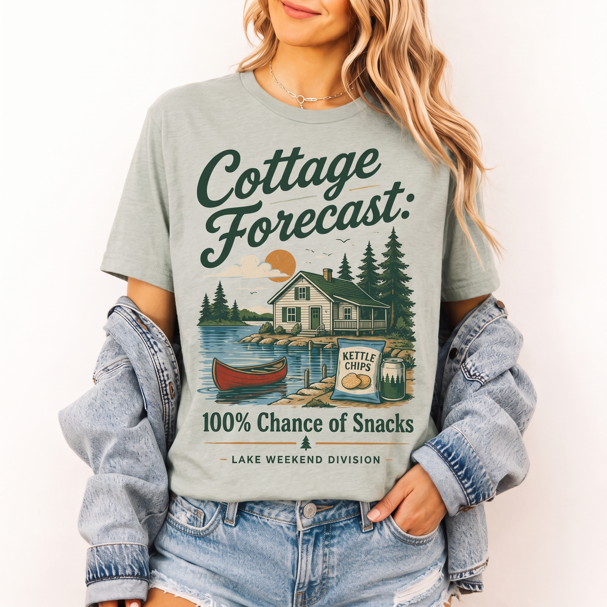 "Cottage Forecast: 100% Chance of Snacks" Lake Weekend Women's T-shirt