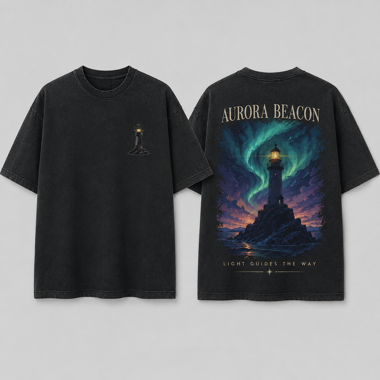 Aurora Beacon "Light Guides the Way" Vintage Acid-Wash Graphic Tee