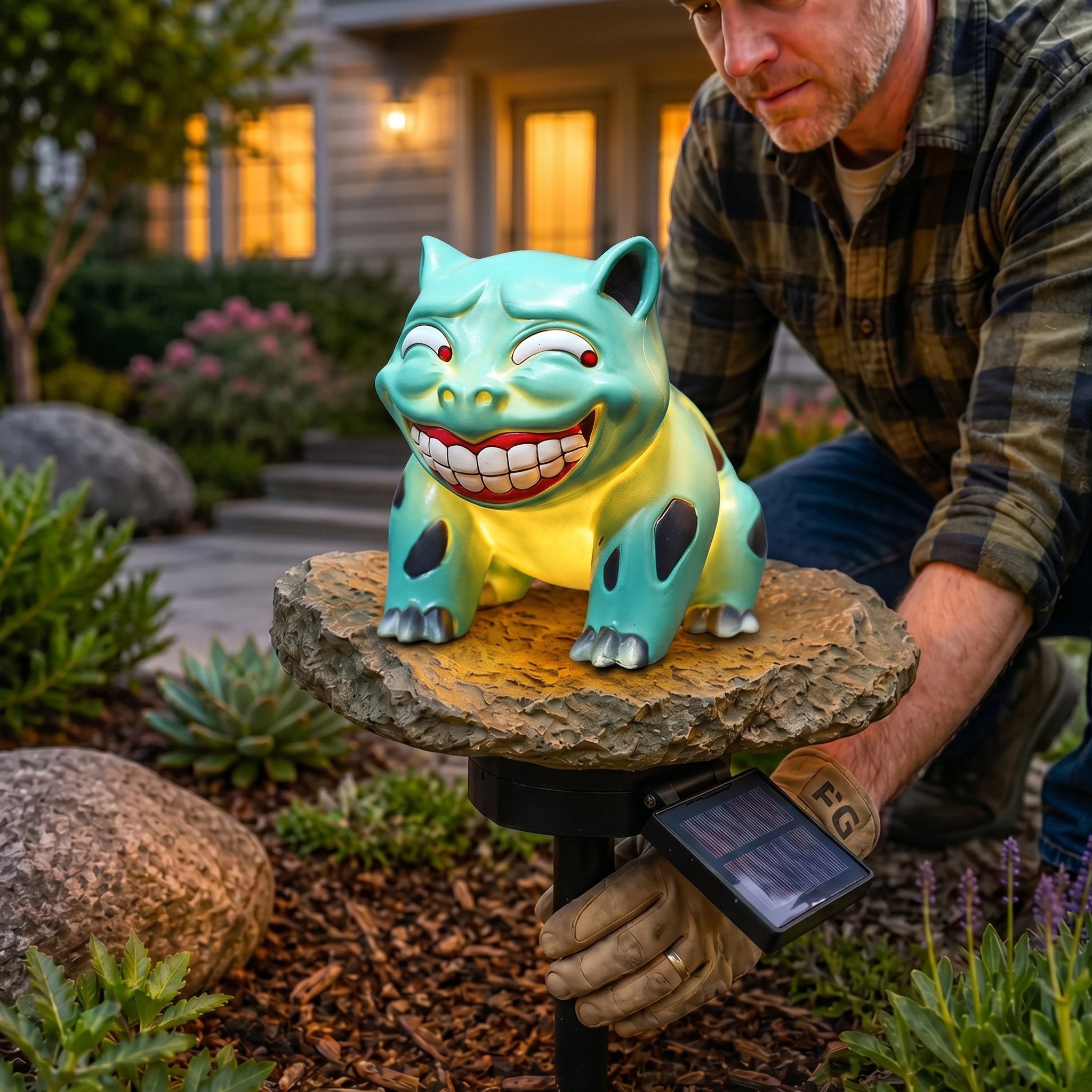 Funny Grinning Frog Solar Garden Stake