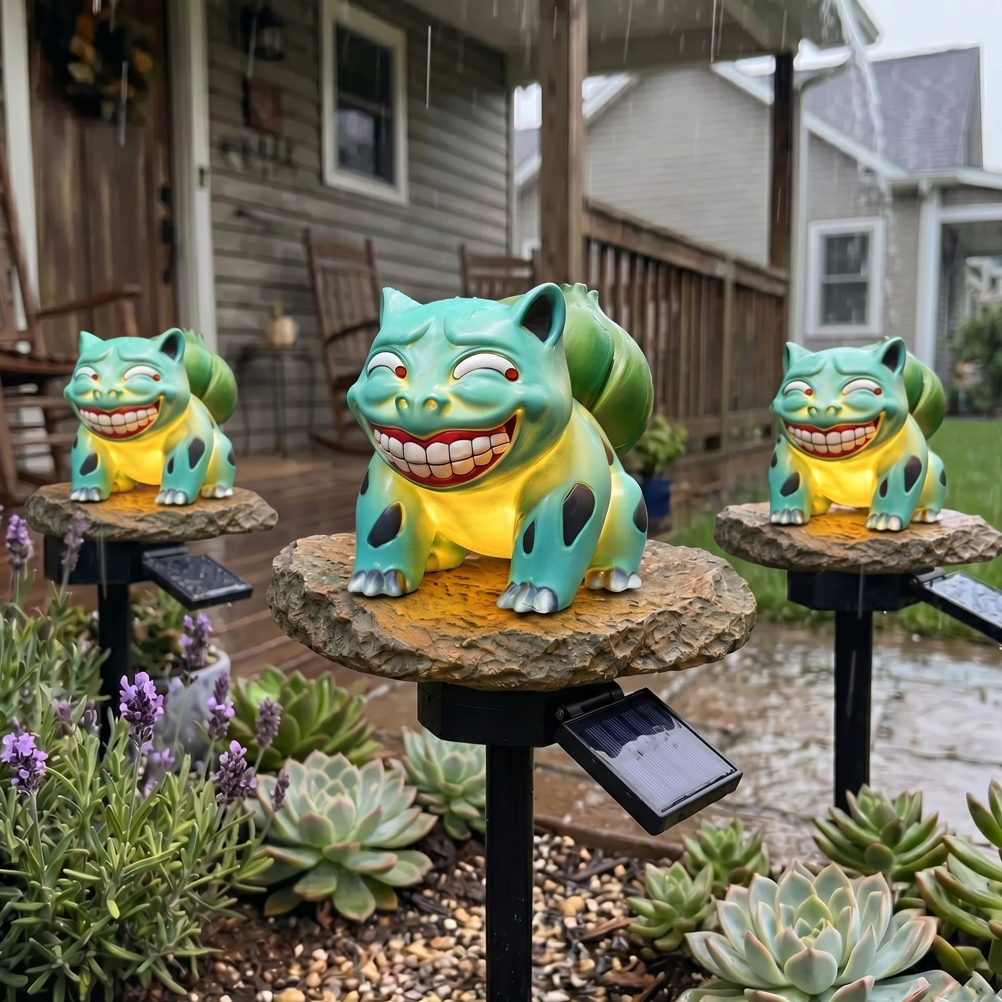 Funny Grinning Frog Solar Garden Stake