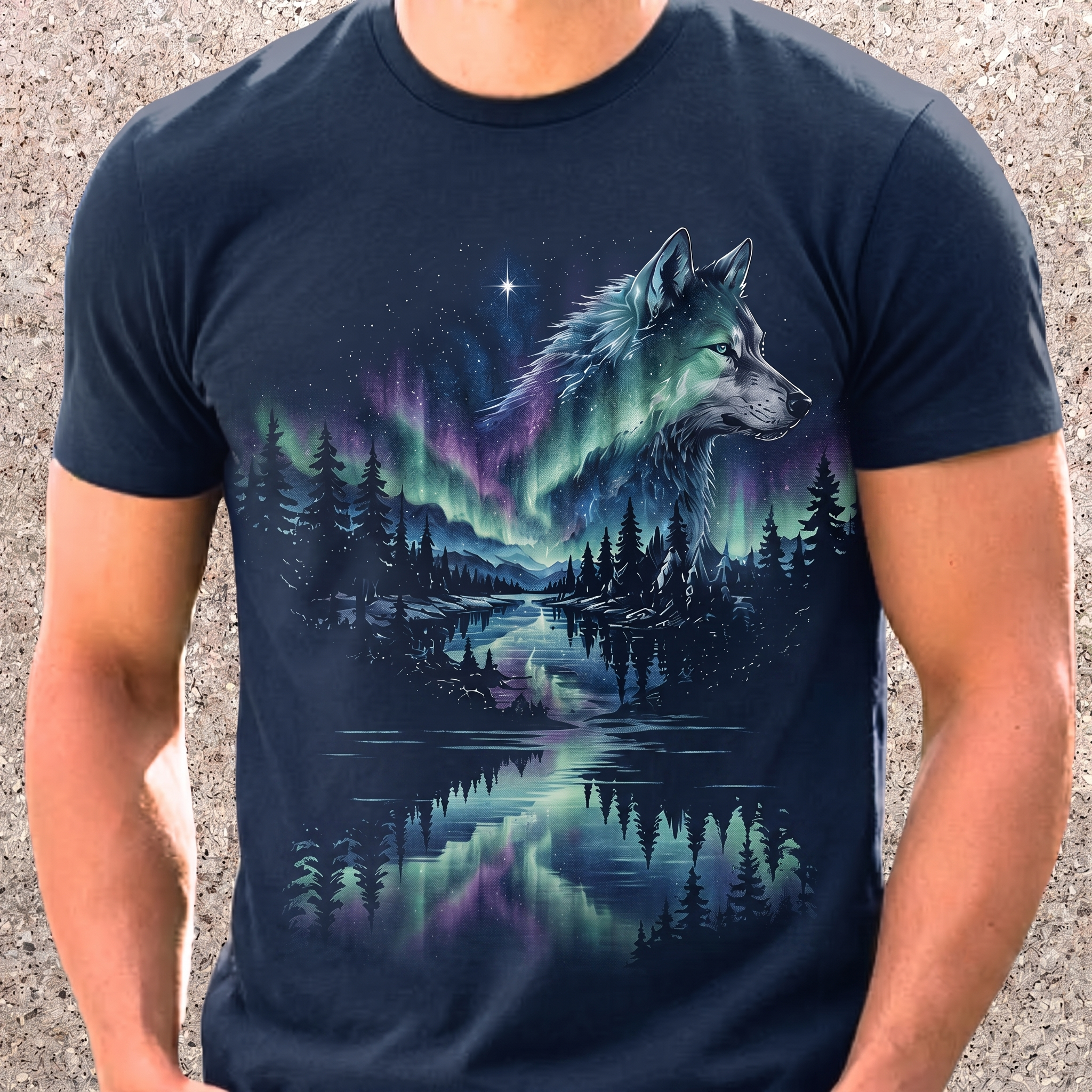 Aurora Northern Wilderness Wolf King Men's T-Shirt