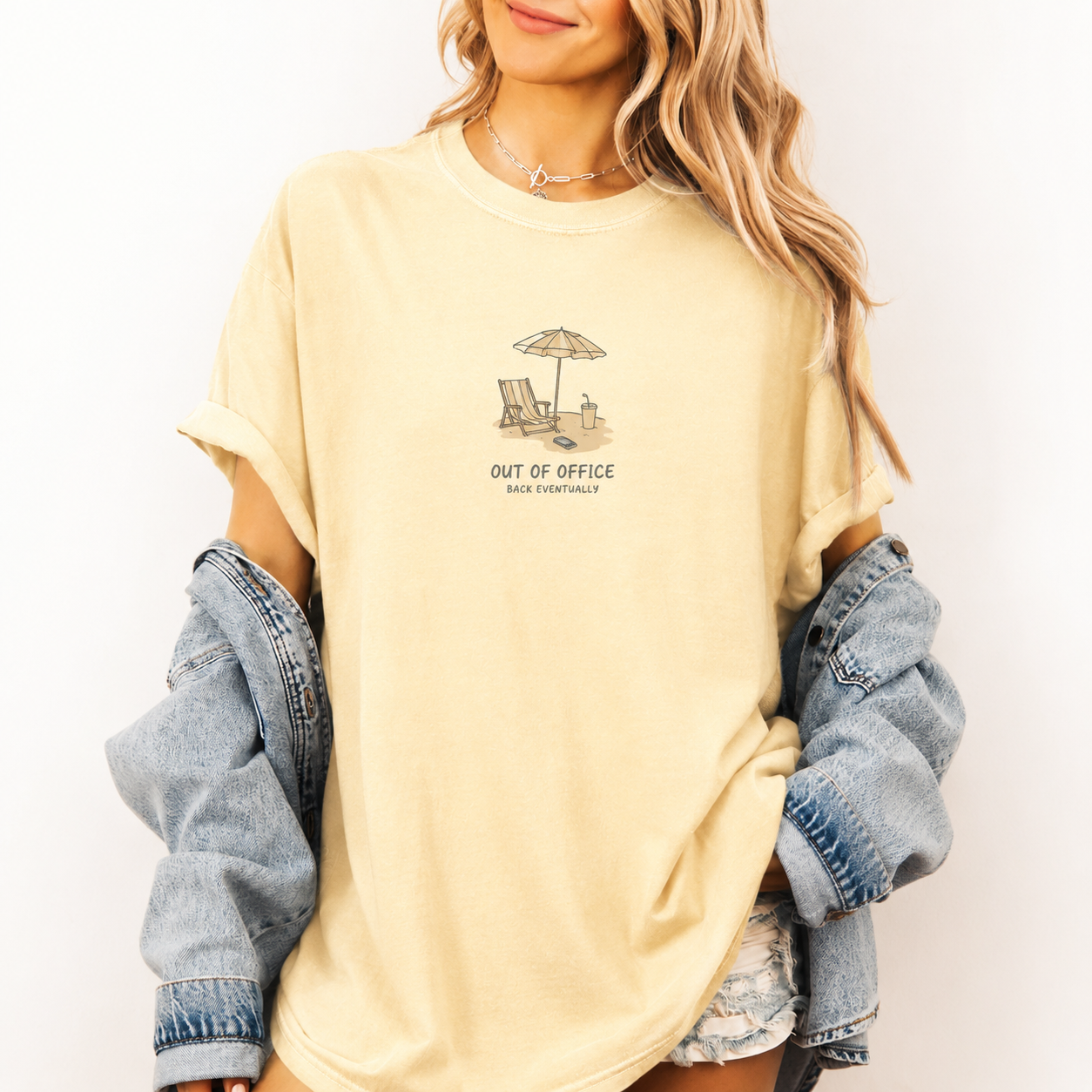 "Out of Office" Minimalist Beach Vacation Graphic Women's Tee