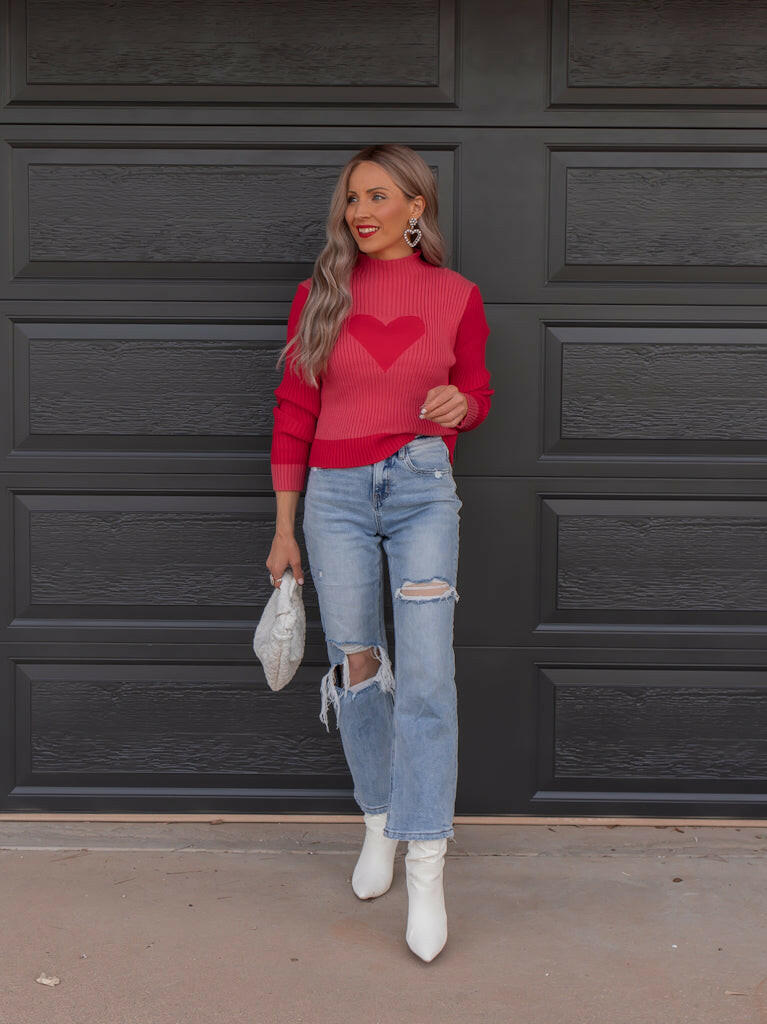 💖💖New Valentine's Day Love Heart Peach Round Neck Pullover Knit Sweater - Hot Selling for Exporters