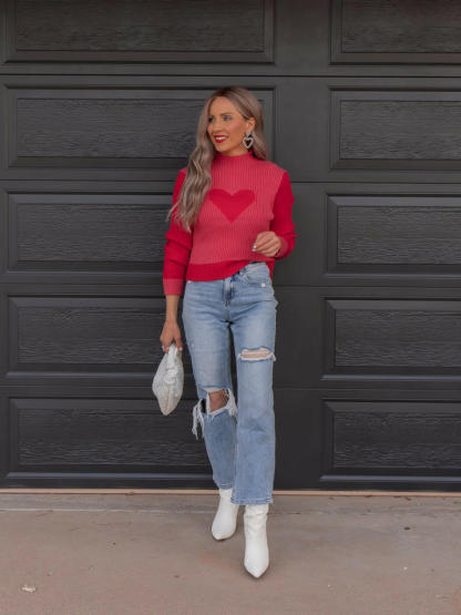 💖💖New Valentine's Day Love Heart Peach Round Neck Pullover Knit Sweater - Hot Selling for Exporters