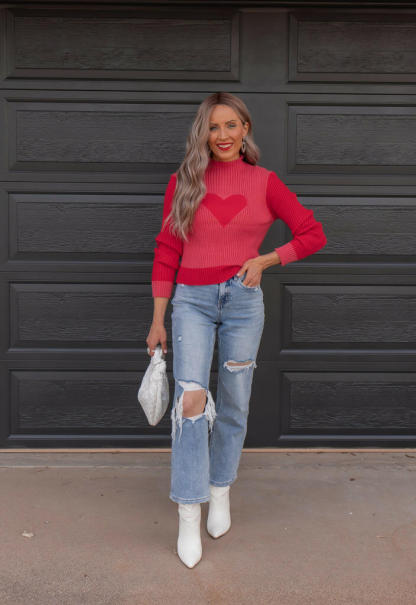 💖💖New Valentine's Day Love Heart Peach Round Neck Pullover Knit Sweater - Hot Selling for Exporters