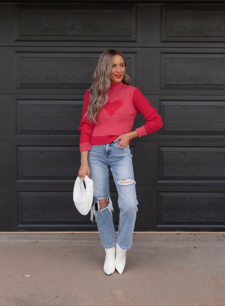 💖💖New Valentine's Day Love Heart Peach Round Neck Pullover Knit Sweater - Hot Selling for Exporters