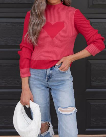 💖💖New Valentine's Day Love Heart Peach Round Neck Pullover Knit Sweater - Hot Selling for Exporters