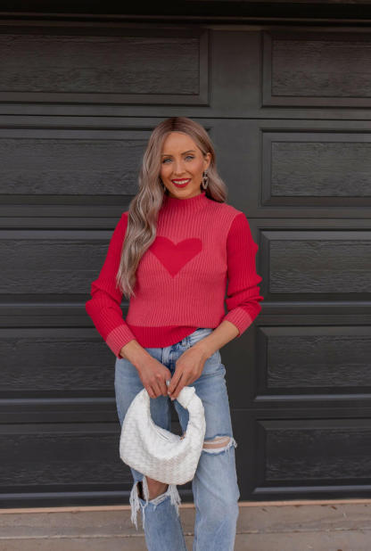 💖💖New Valentine's Day Love Heart Peach Round Neck Pullover Knit Sweater - Hot Selling for Exporters