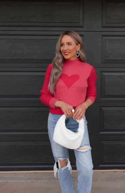 💖💖New Valentine's Day Love Heart Peach Round Neck Pullover Knit Sweater - Hot Selling for Exporters