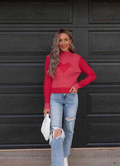 💖💖New Valentine's Day Love Heart Peach Round Neck Pullover Knit Sweater - Hot Selling for Exporters