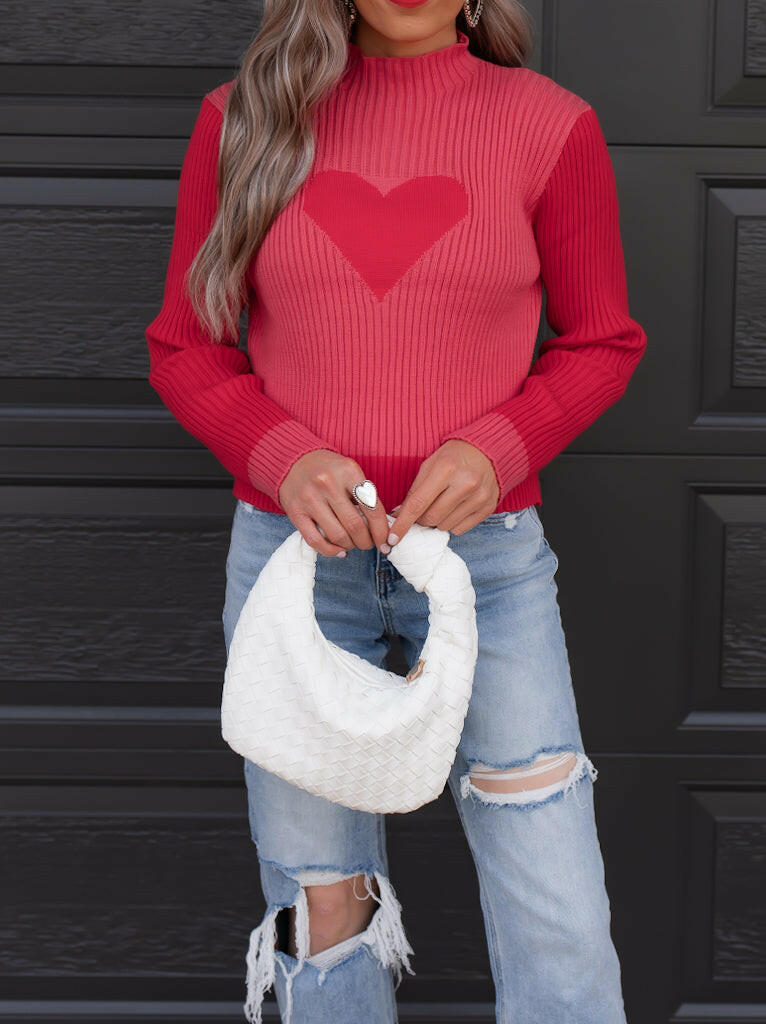 💖💖New Valentine's Day Love Heart Peach Round Neck Pullover Knit Sweater - Hot Selling for Exporters