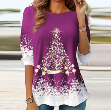 🎄 New Arrivals🔥New Christmas Round Neck Pullover Long-Sleeve T-Shirt with Christmas Tree Print