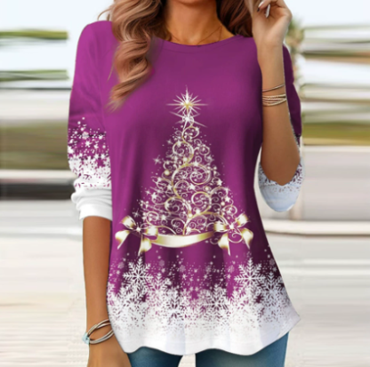 🎄 New Arrivals🔥New Christmas Round Neck Pullover Long-Sleeve T-Shirt with Christmas Tree Print