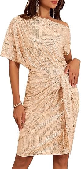 Clearance Sale🔥Women's one-shoulder pleated sequined elegant mini dress