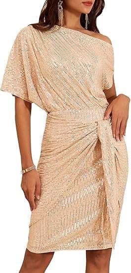 Clearance Sale🔥Women's one-shoulder pleated sequined elegant mini dress