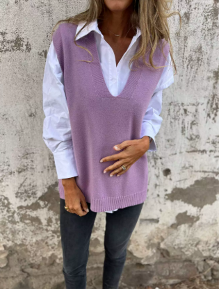 🎁New Arrival!🔥 Autumn/Winter Casual V-neck Knitted Solid Color Sweater, Versatile Basic Vest