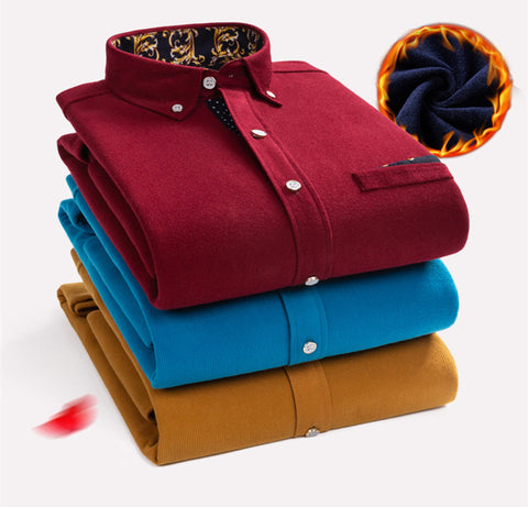 Men's High Quality Corduroy Warm Winter Shirt Thick Fleece