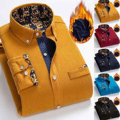 Men's High Quality Corduroy Warm Winter Shirt Thick Fleece