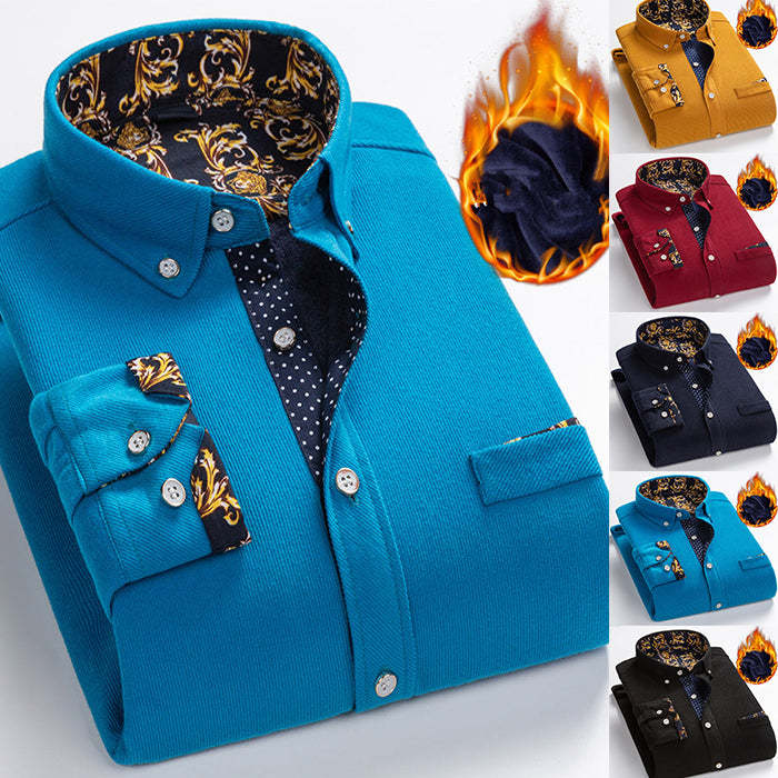 Men's High Quality Corduroy Warm Winter Shirt Thick Fleece