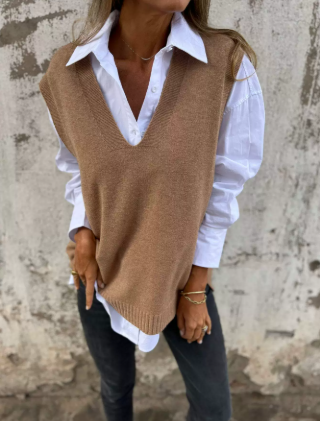 🎁New Arrival!🔥 Autumn/Winter Casual V-neck Knitted Solid Color Sweater, Versatile Basic Vest