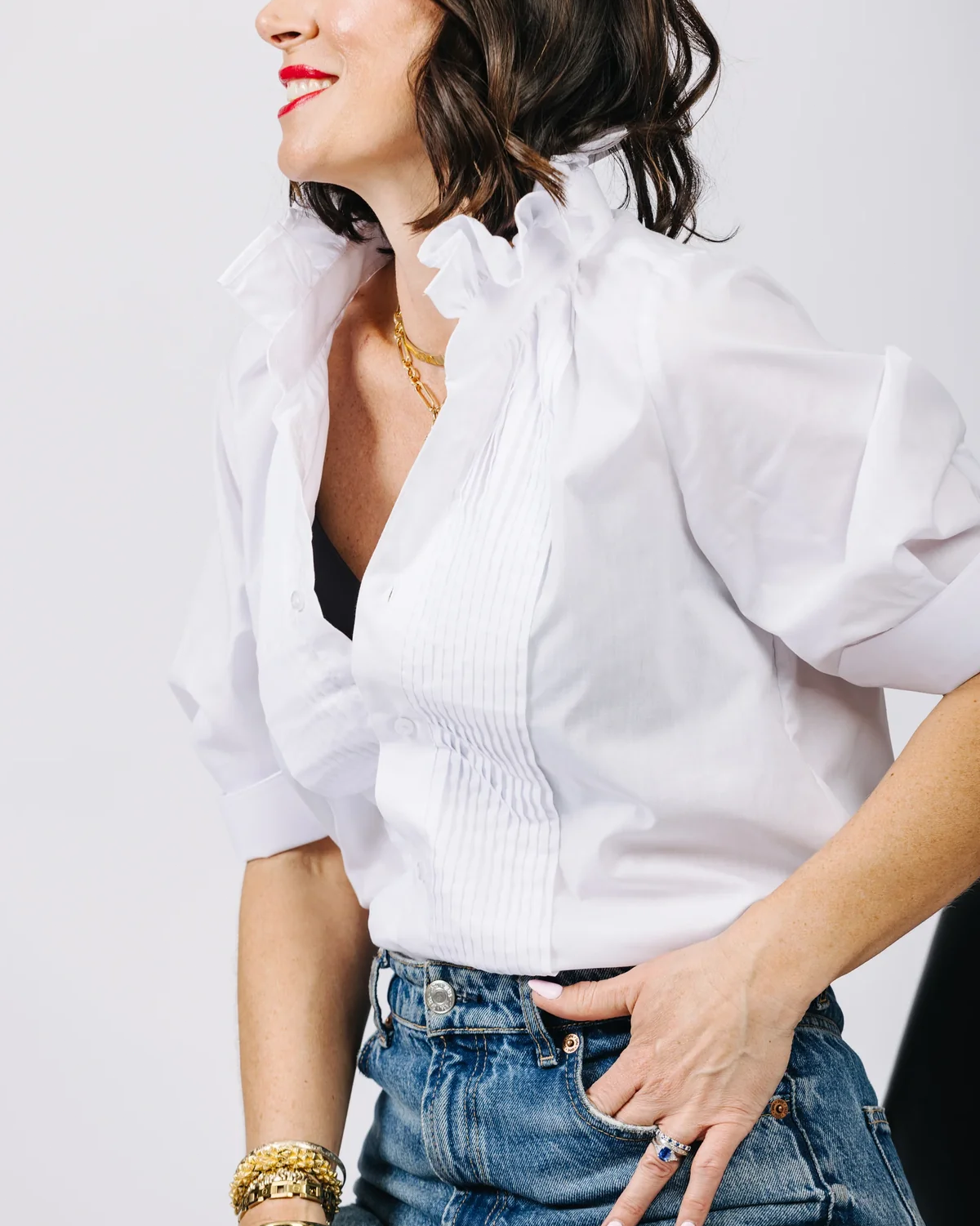 ⏰New products! 💥Artistic style lace-trimmed stand collar long-sleeved white shirt for women