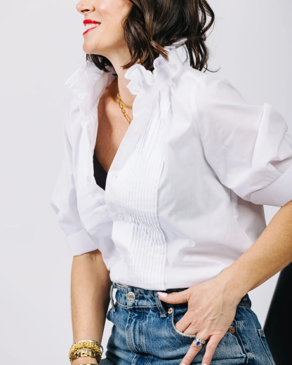 ⏰New products! 💥Artistic style lace-trimmed stand collar long-sleeved white shirt for women