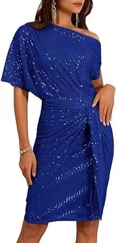 Clearance Sale🔥Women's one-shoulder pleated sequined elegant mini dress