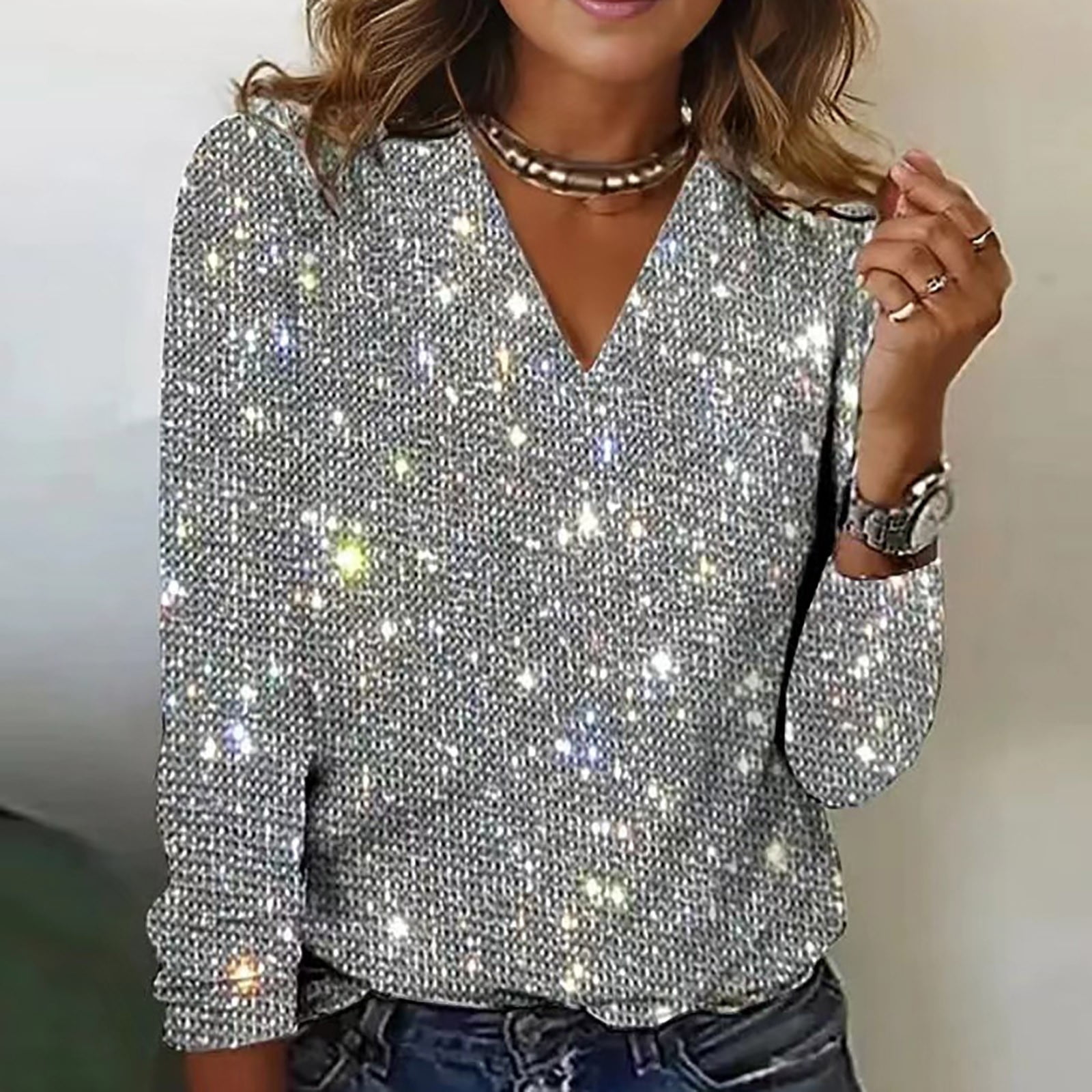 ⏰ Last day, save 50%! 💥New Women's Casual Solid Color Sequin Long-Sleeve T-Shirt