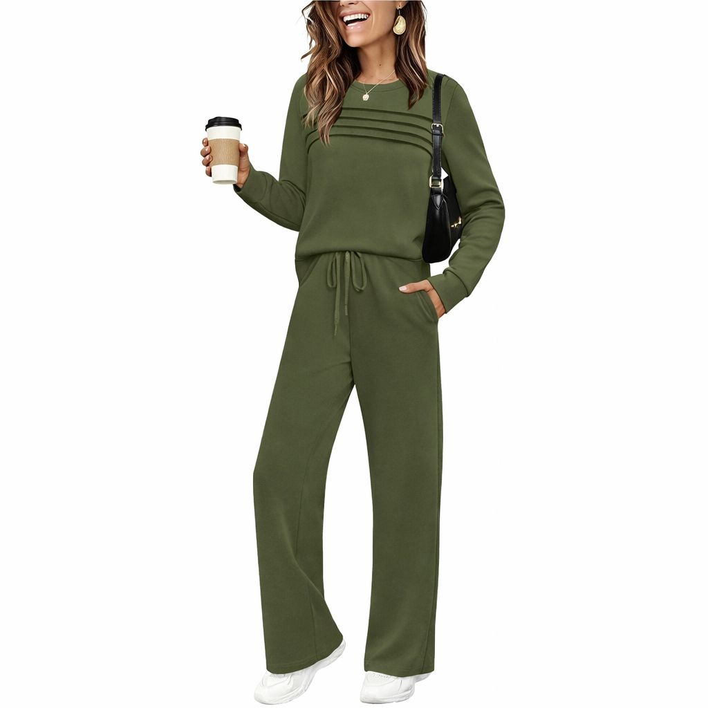 ⏰LAST DAY 45% OFF - Women’s Crew Neck Lounge Set - Soft Cotton Top & Drawstring Pants