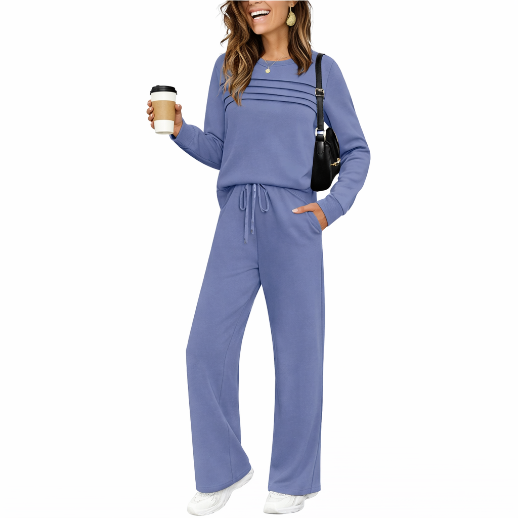 ⏰LAST DAY 45% OFF - Women’s Crew Neck Lounge Set - Soft Cotton Top & Drawstring Pants