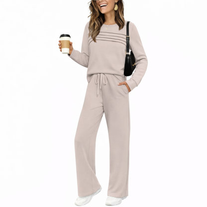 ⏰LAST DAY 45% OFF - Women’s Crew Neck Lounge Set - Soft Cotton Top & Drawstring Pants