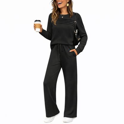 ⏰LAST DAY 45% OFF - Women’s Crew Neck Lounge Set - Soft Cotton Top & Drawstring Pants