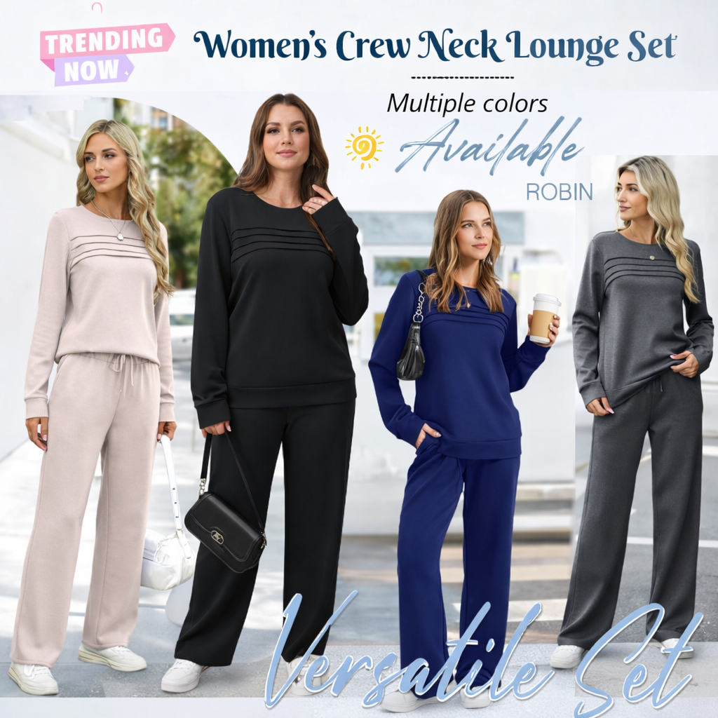⏰LAST DAY 45% OFF - Women’s Crew Neck Lounge Set - Soft Cotton Top & Drawstring Pants