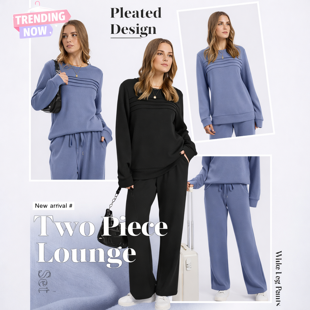 ⏰LAST DAY 45% OFF - Women’s Crew Neck Lounge Set - Soft Cotton Top & Drawstring Pants