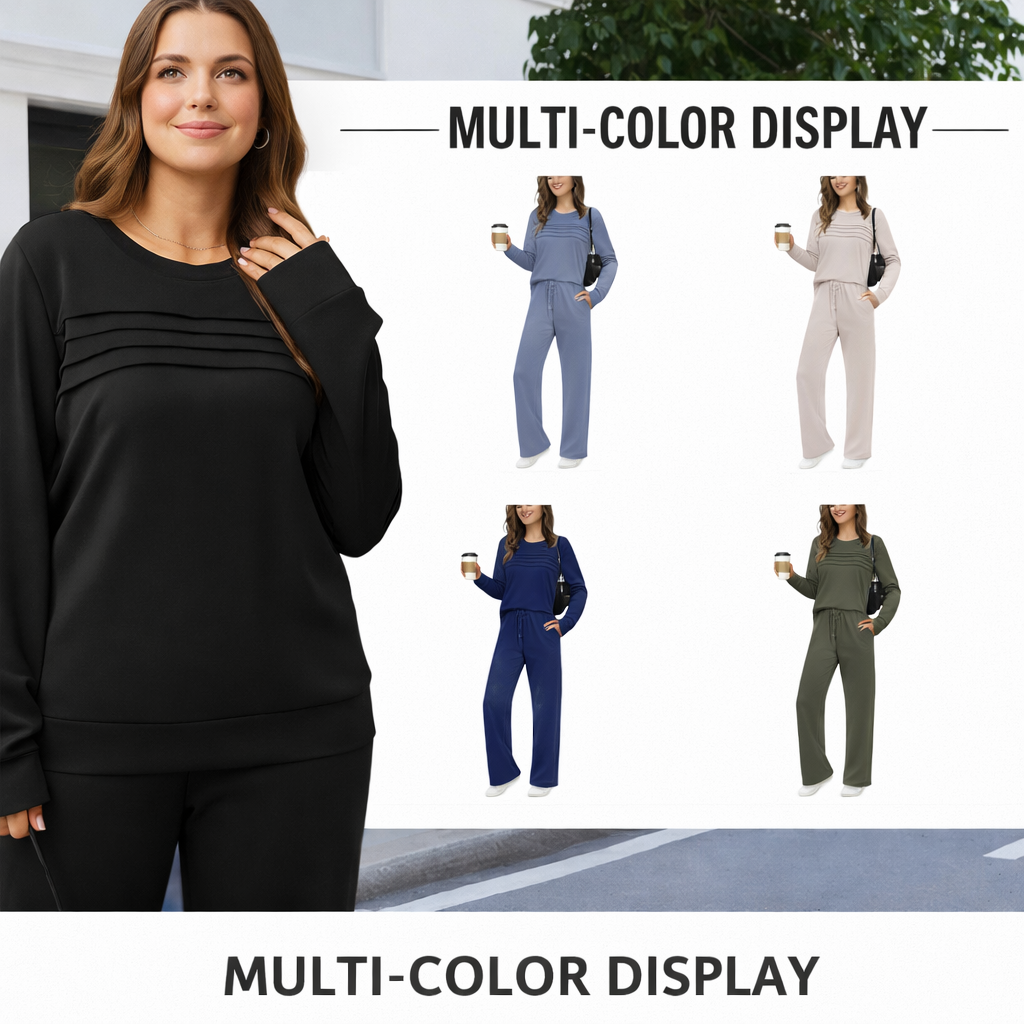 ⏰LAST DAY 45% OFF - Women’s Crew Neck Lounge Set - Soft Cotton Top & Drawstring Pants