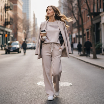 ⏰LAST DAY 45% OFF - Women’s Crew Neck Lounge Set - Soft Cotton Top & Drawstring Pants