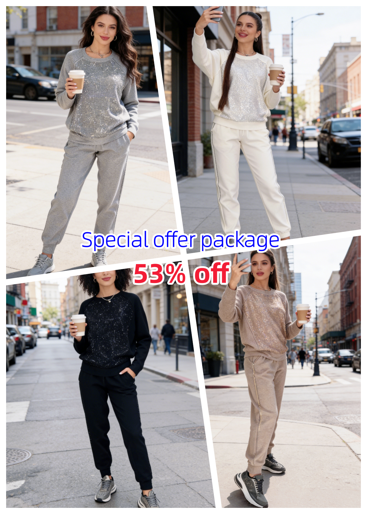 🔥Limited-time promotion 👚Women's pure cotton casual round neck rhinestone sports pocket set