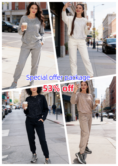 🔥Limited-time promotion 👚Women's pure cotton casual round neck rhinestone sports pocket set